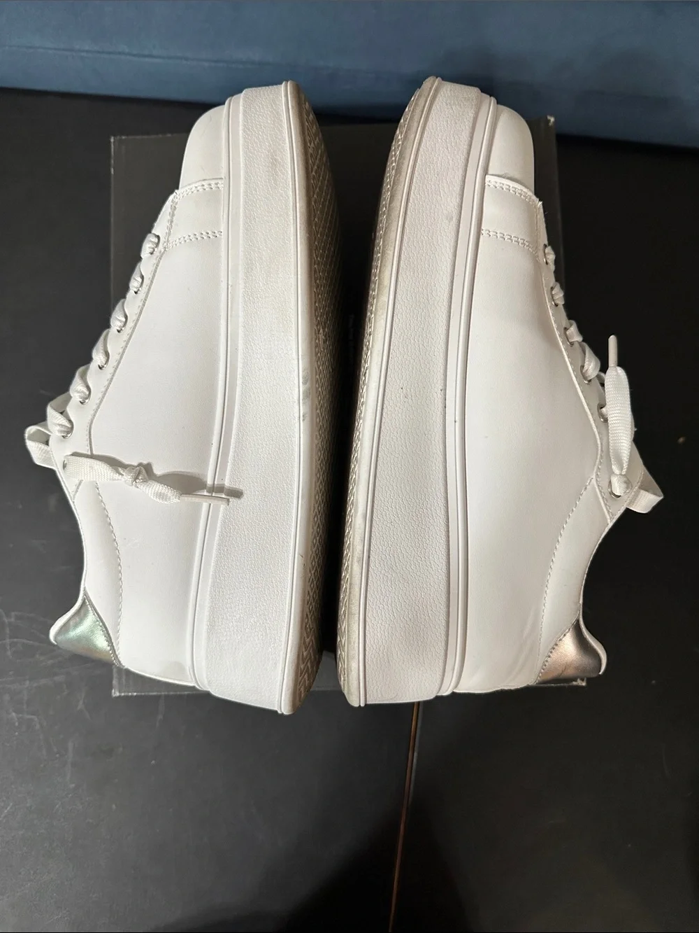 GND Women’s White Platform Sneakers with Silver Heel Accent